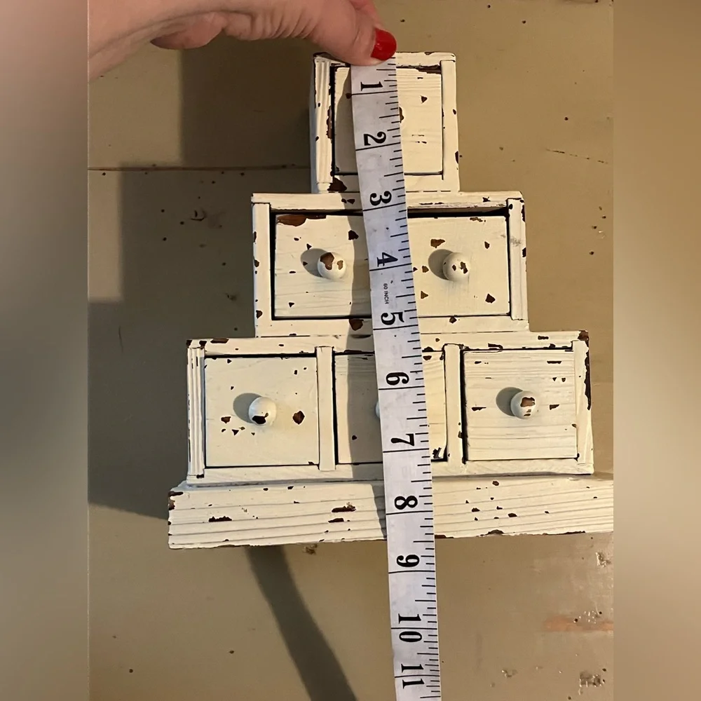 Rustic Chippy Cream Paint Folk Art Wood Distressed Storage Stacked Cube Box - Picture 9 of 13